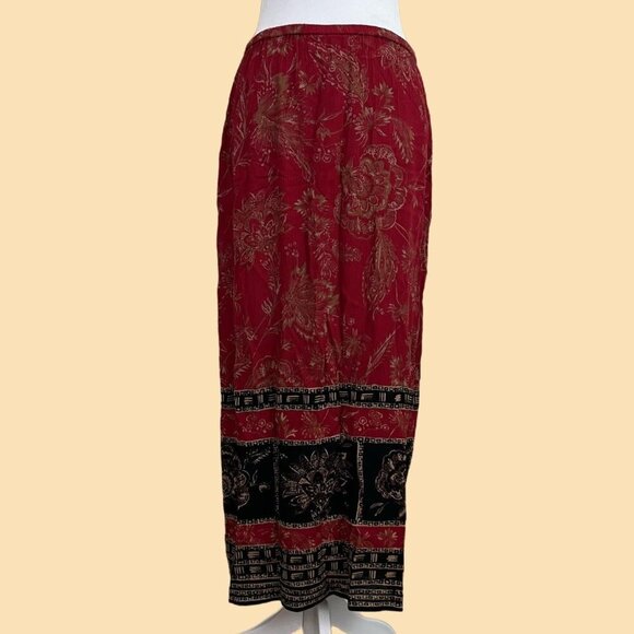 red black and beige floral y2k boho hippie cottagecore picnic maxi skirt - Picture 1 of 8